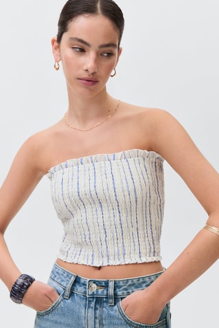 Haut bustier à rayures - Blanc cassé