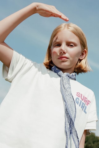 T-shirt coton motif en relief - Blanc cassé