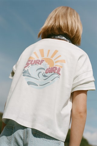 T-shirt coton motif en relief - Blanc cassé