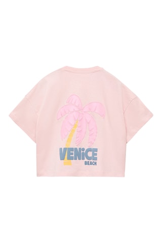 T-shirt coton motif en relief - Rose