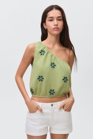 Top asymétrique brodé - Vert