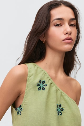 Top asymétrique brodé - Vert