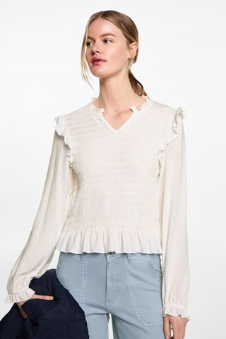 Blouse froncée volants - Blanc cassé