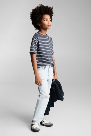 T-shirt coton à rayures - Gris foncé