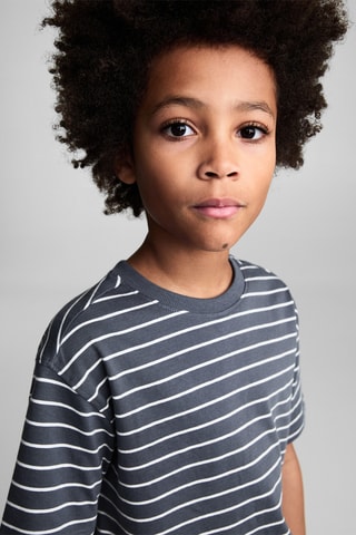 T-shirt coton à rayures - Gris foncé