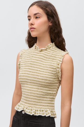 Top imprimé volanté - Blanc cassé