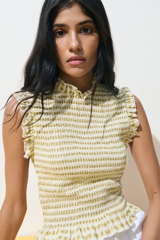 Top imprimé volanté - Blanc cassé