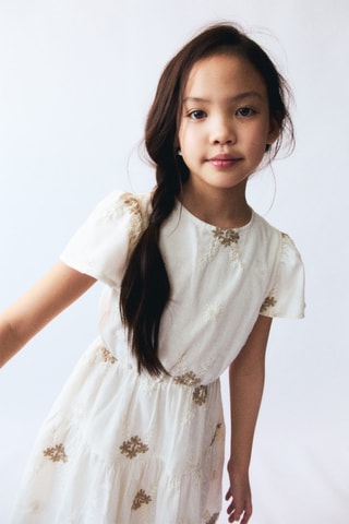 Robe courte détail brodé - Blanc cassé