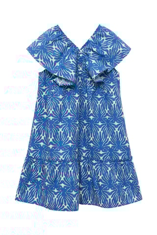 Robe imprimée manche volant - Bleu