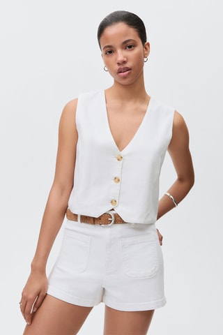 Short en jean poches - Blanc cassé