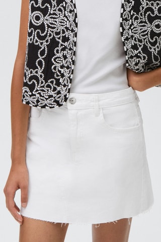 Minijupe jean ourlet effiloché - Blanc cassé