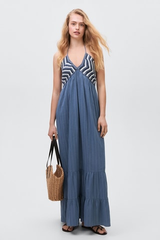 Maxi robe empiècement crochet - Bleu