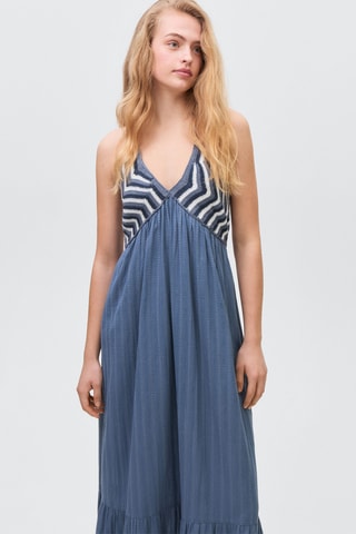 Maxi robe empiècement crochet - Bleu