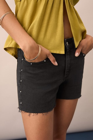 Short en jean à clous - Noir