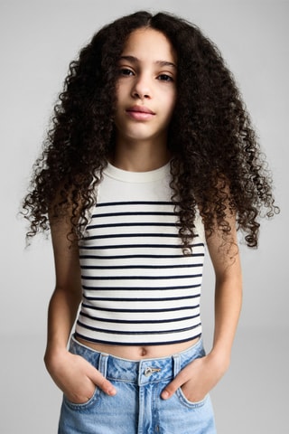 Top à rayures - Blanc cassé