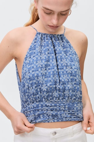 Crop top imprimé emmanchures américaines - Bleu marine