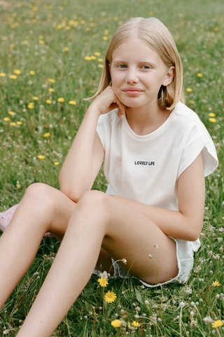 T-shirt message plis épaules - Blanc cassé