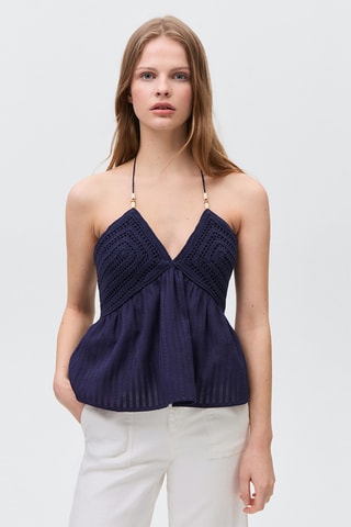 Haut crochet perles - Bleu marine