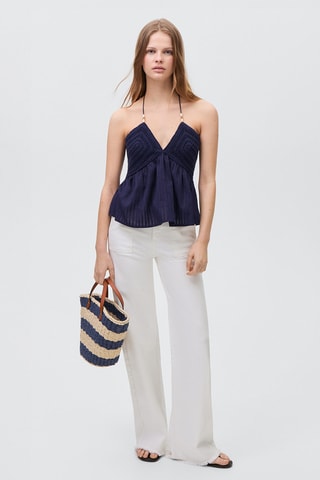 Haut crochet perles - Bleu marine