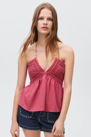 Haut crochet perles - Bleu marine