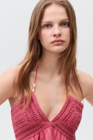 Haut crochet perles - Bleu marine