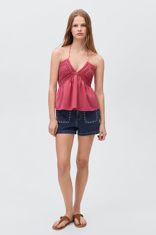 Haut crochet perles - Bleu marine