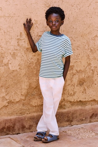T-shirt à rayures col contrastant - Vert pastel