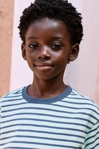 T-shirt à rayures col contrastant - Vert pastel