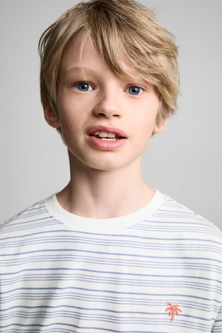 T-shirt rayures détail brodé - Bleu