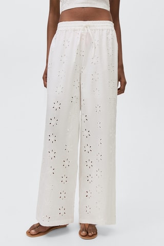 Pantalon droit brodé - Blanc cassé