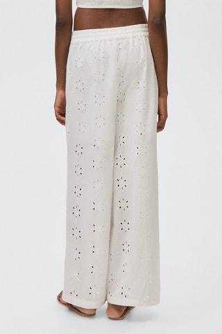 Pantalon droit brodé - Blanc cassé