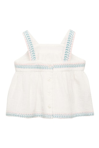 Blouse plissée à broderie - Blanc