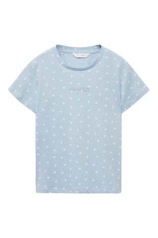 T-shirt imprimé détail brodé - Bleu clair