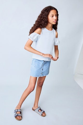 Jupe denim boutons - Bleu