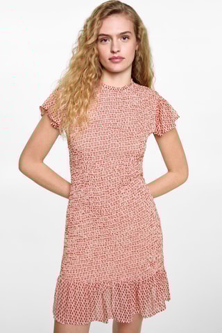 Robe froncée imprimée - Rouge