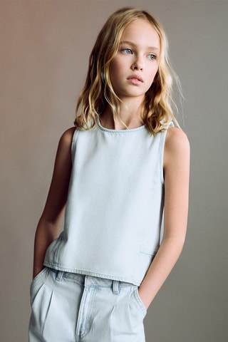 Blouse denim volant - Bleu clair