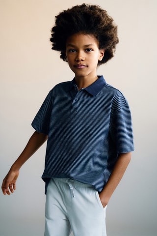 Polo coton à rayures - Bleu marine