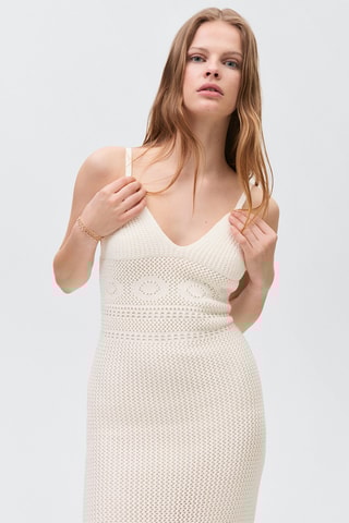Robe longue crochet - Blanc cassé