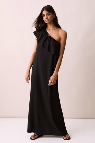 Robe lin volantée - Noir