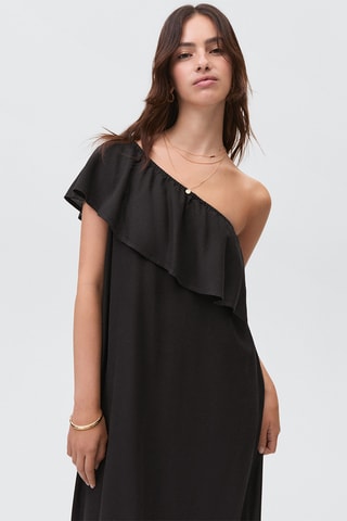 Robe lin volantée - Noir