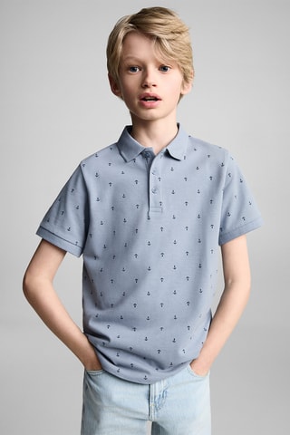 Polo coton imprimé - Blanc cassé