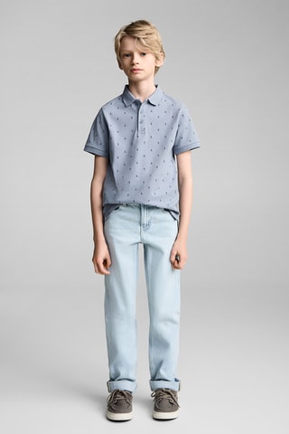 Polo coton imprimé - Blanc cassé