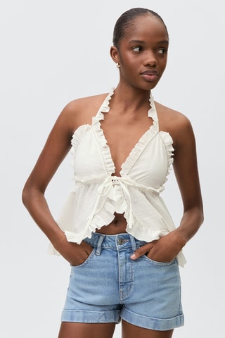 Short en jean à revers - Bleu