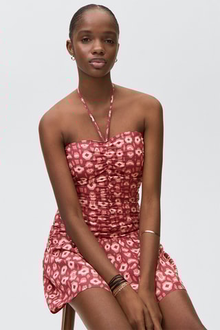 Robe froncée imprimée - Rose clair