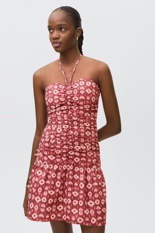 Robe froncée imprimée - Rose clair