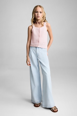 Top maille boutons - Bleu clair