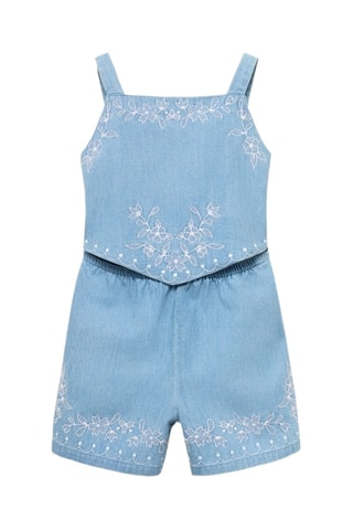 Combinaison en jean détail brodé - Bleu