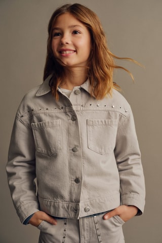 Blouson denim clouté - Gris