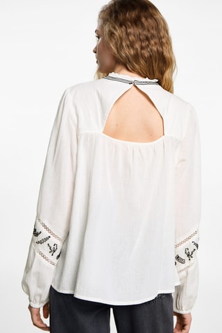 Blouse brodée coton - Blanc cassé
