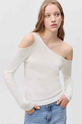 Pull-over maille asymétrique - Blanc cassé